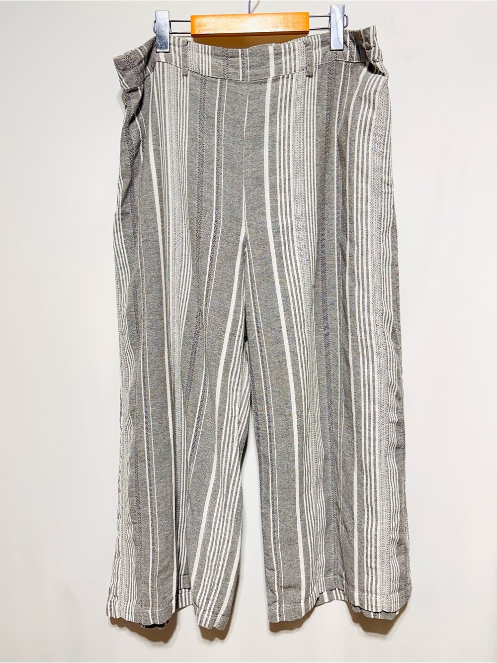 Gabby Isabella XXL Striped Cotton Wide Leg Crop Pants Gray White Pull On